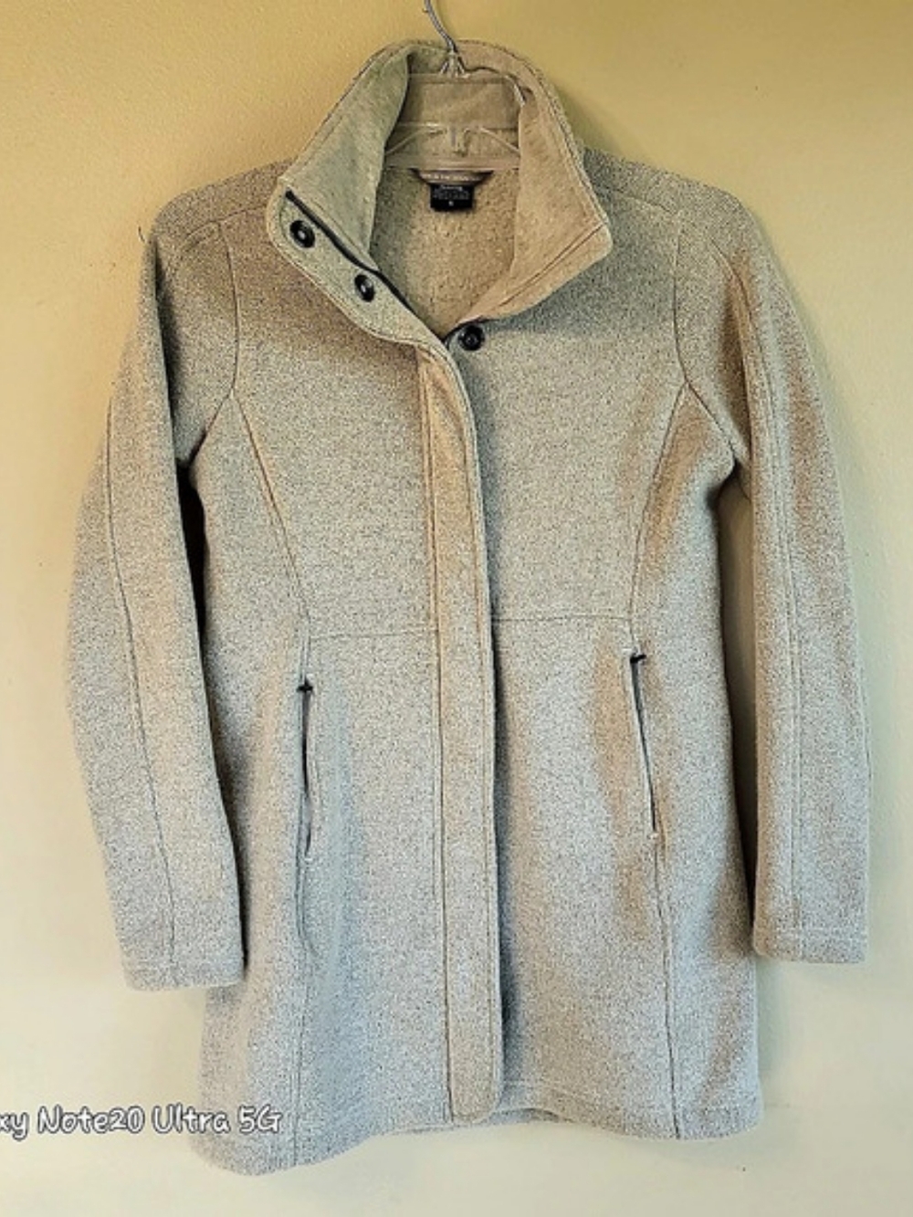 KUHL Highland Long Fleece Jacket Coat Oatmeal Gray Asymmetric Snap Button S